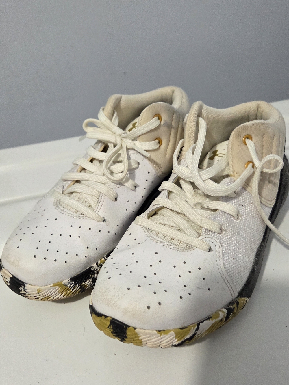 Under Armour White and Gold Kids Sneakers